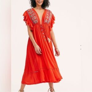 Free People Womens Will Wait for You Boho Floral Midi Dress Size Large